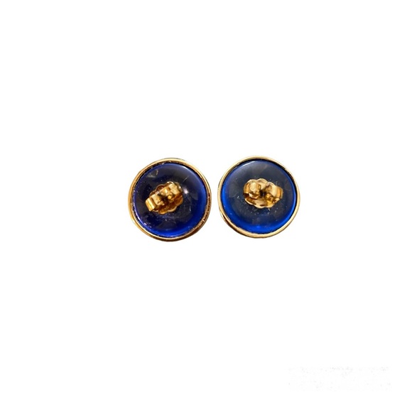 Gold toned leaf overlay, blue underside, pierced earrings. - Picture 3 of 3